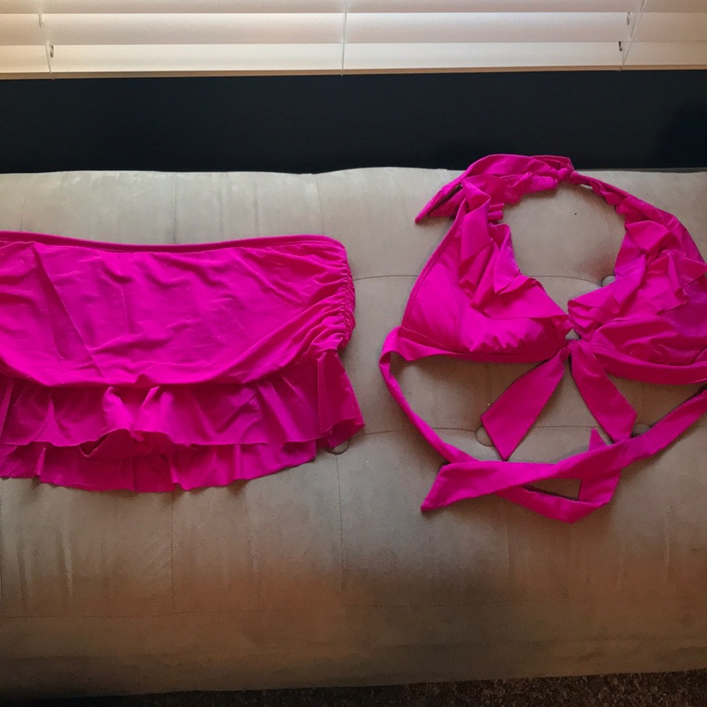 Kenneth Cole reaction hot pink skirted bikini